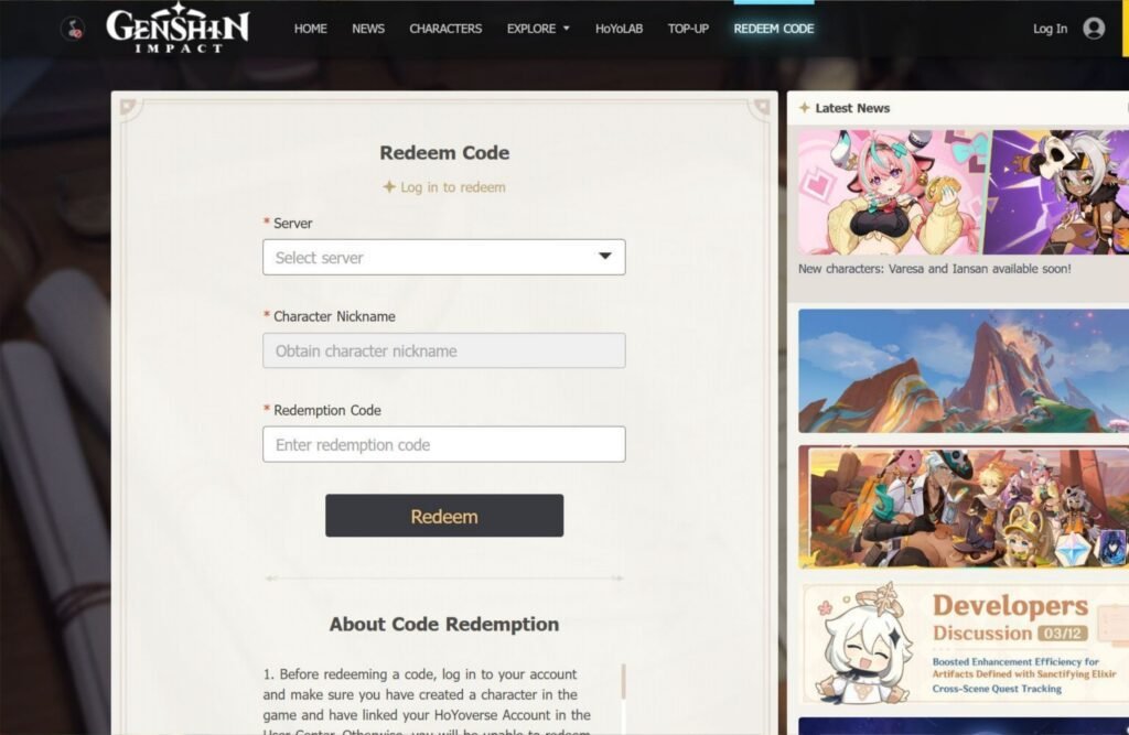 Genshin Impact Codes